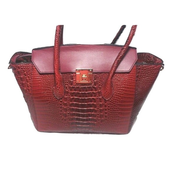 Red Croco Embossed Satchel Large Handbag & Wallet Set - Picture 2 of 6